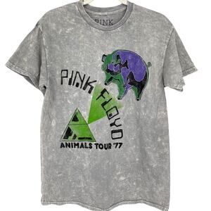 Officially Licensed Pink Floyd Animals Tour '77 T-Shirt Gray Acid Wash Medium